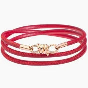 Dodo, bracciale "nodo" in pelle rossa e oro rosa 9 k