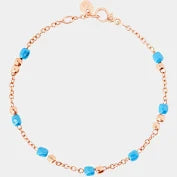 Dodo, bracciale minigranelli in oro rosa 9 k e ceramica turchese