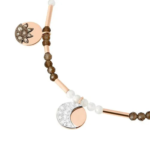 Dodo, collana moon and sun in oro rosa 9k, brillanti e pietre preziose