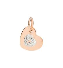 Dodo, charm cuore in oro rosa 9k e argento