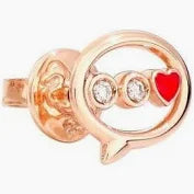 Dodo, orecchino love message in oro rosa 9k, brillanti e smalto