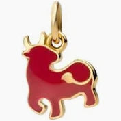 Dodo, charm segno zodiacale cinese toro in oro giallo 18k e smalto rossa