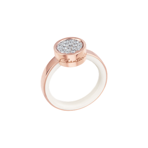 Chantecler, anello Capritude Paillettes in oro rosa e smalto bianco, con pavè di brillianti bianchi