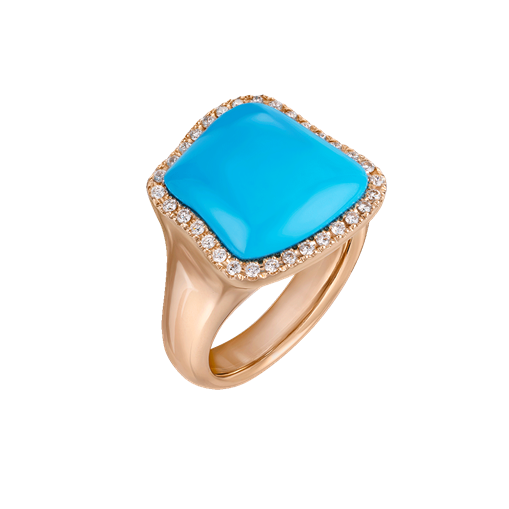 Chantecler, anello Enchantè in oro rosa diamanti, turchese